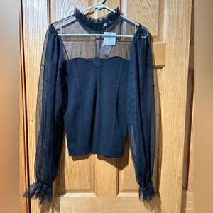 NWT Elegant Black Sheer Sleeve Top